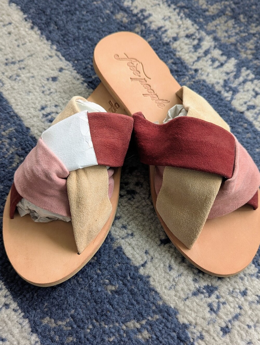 Free People Rio Vista Suede Knot Slide Sandals in Pink, Maroon & Tan, NWT
